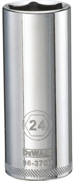 DEWALT DEWALT DWMT96370OSP Drive Socket, 24 mm Socket, Deep Socket, 3-1/8 in OAL, 1/2 in Drive, 6-Point, Vanadium Steel TOOLS DEWALT
