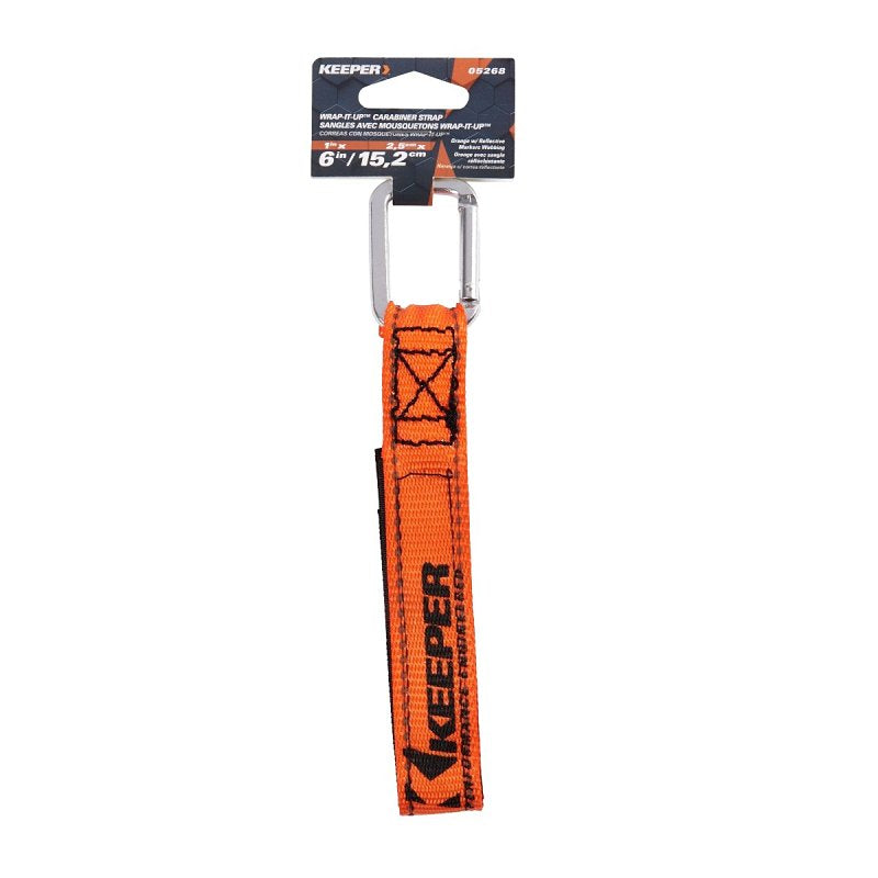 KEEPER Keeper Wrap-It-Up Series 05268 Carabiner Strap, 1 in W, 20 in L, Orange AUTOMOTIVE KEEPER