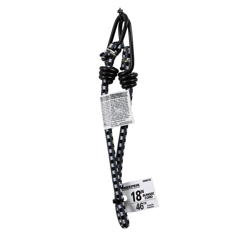 KEEPER Keeper A06019Z Bungee Cord, 18 in L, Rubber, Black/Gray, Hook End AUTOMOTIVE KEEPER