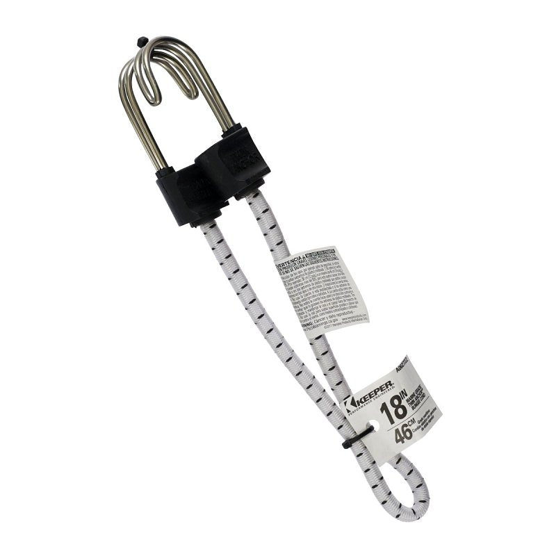 KEEPER Keeper A06272Z Bungee Cord, 0.315 in Dia, 18 in L, Rubber/Steel, Black/White, Hook End AUTOMOTIVE KEEPER