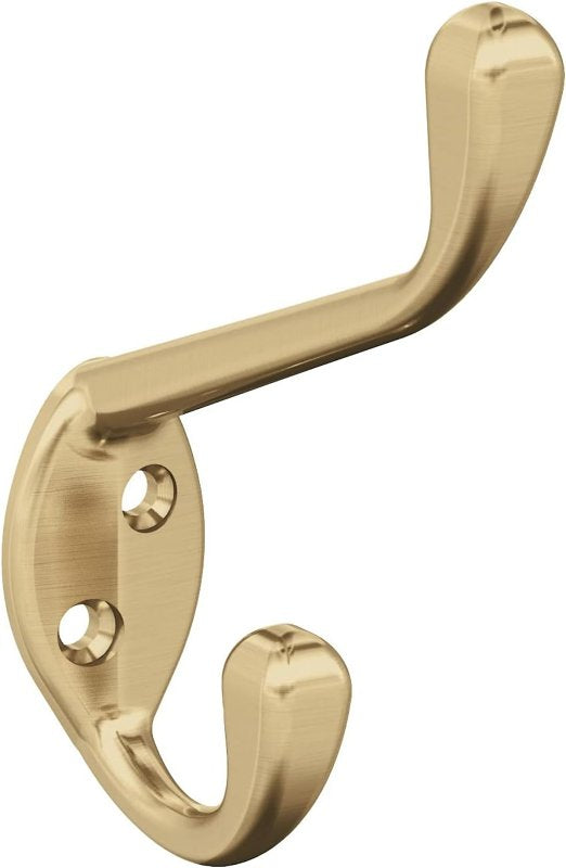 AMEROCK Amerock Noble Series H55451CZ Double Prong Wall Hook, 7/16 in W, Zinc, Champagne Bronze, 25 lb, 3-9/16 in Projection