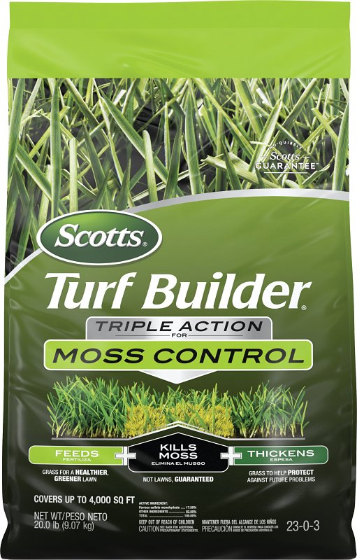 SCOTTS Scotts Turf Builder 38506 Moss Killer and Lawn Fertilizer, Granular, Dark Brown/Tan, 20 lb Bag