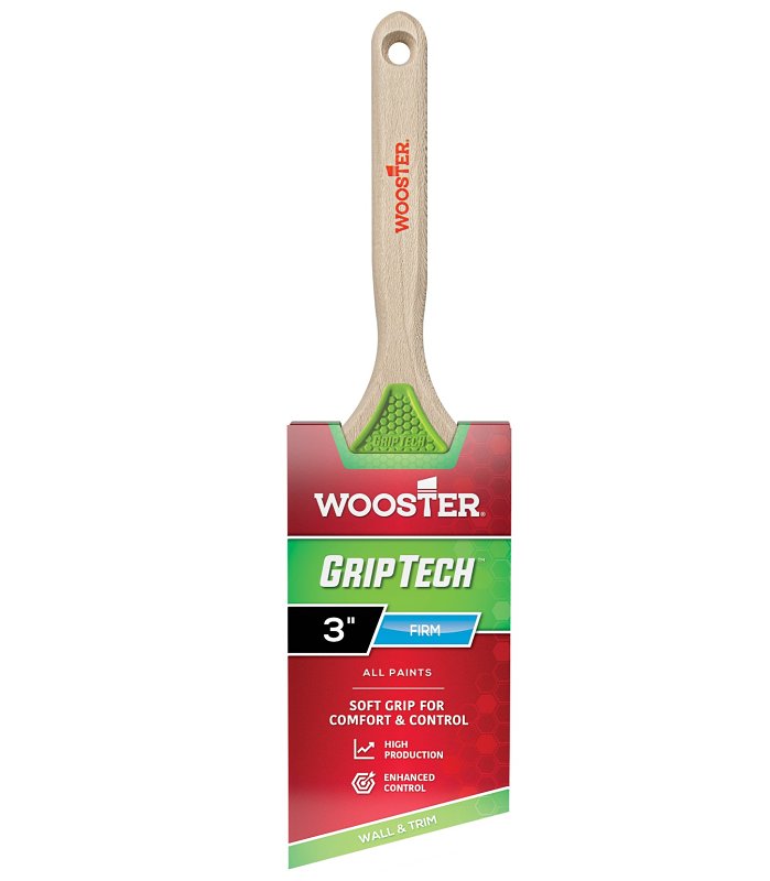 WOOSTER BRUSH Wooster GripTech Series 5401-3 Paint Brush, 3 in W, Angle Brush, 2-7/8 in L Bristle, Polyester Bristle, Sash Handle PAINT WOOSTER BRUSH