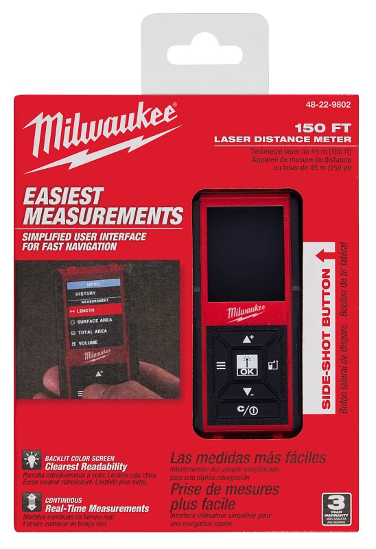 MILWAUKEE Milwaukee 48-22-9802 Laser Distance Meter, 150 ft, Backlit Display TOOLS MILWAUKEE