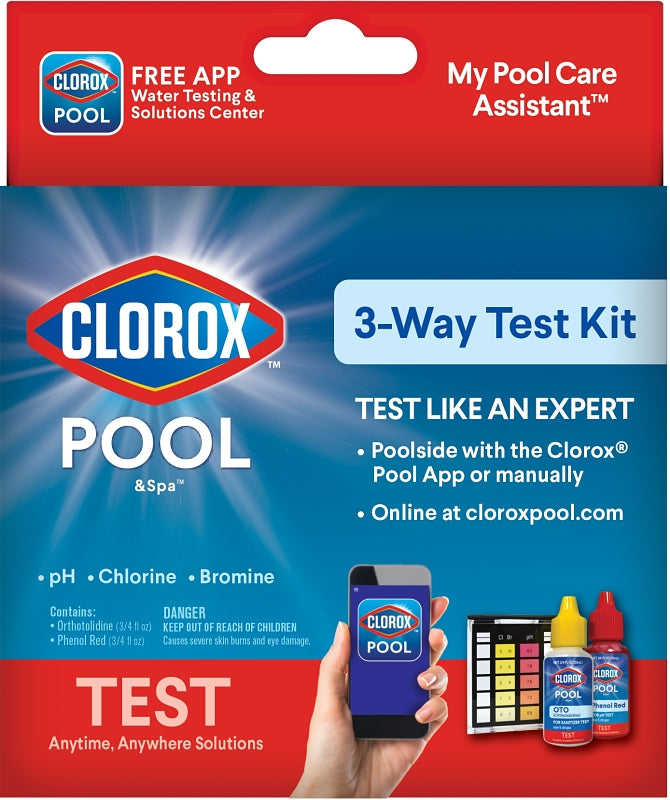 CLOROX Clorox 72000CLX Test Kit, 3-Way, Bromine, Chlorine, pH Testing