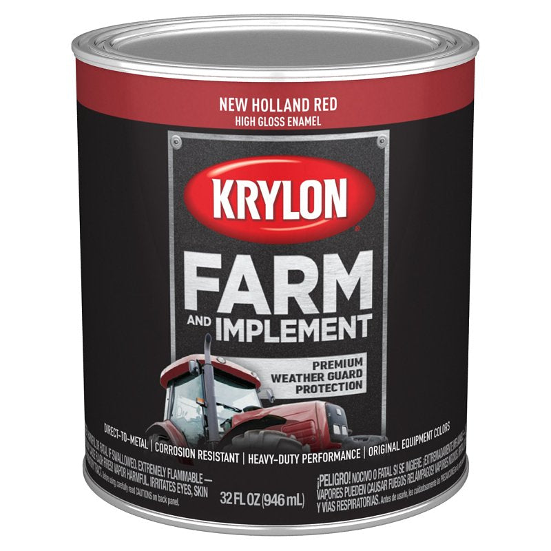 KRYLON Krylon Farm & Implement Series K02035000 Farm Equipment Paint, High-Gloss, New Holland Red, 1 qt PAINT KRYLON