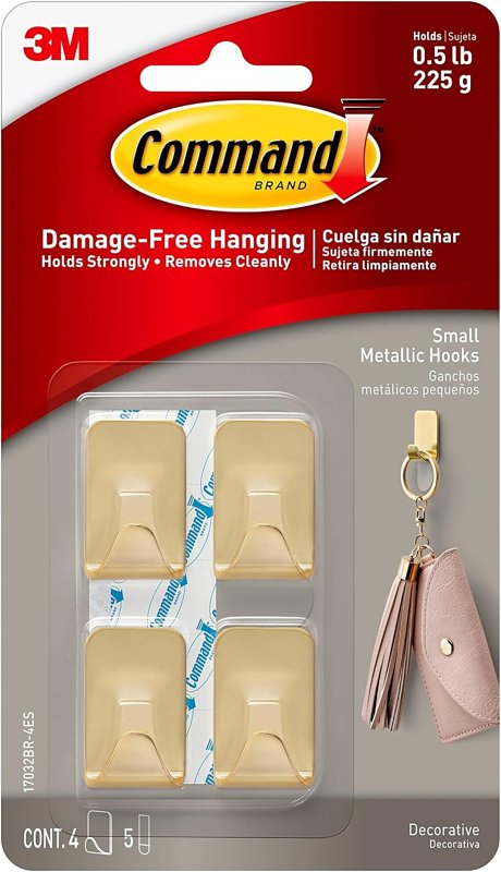 COMMAND Command 17032BR-4ES Small-Size Decorative Hook, 3/4 in W, Metal/Plastic, Brass, 0.5 lb HARDWARE & FARM SUPPLIES COMMAND