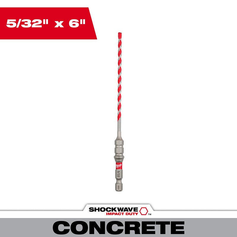 MILWAUKEE Milwaukee SHOCKWAVE Impact Duty 48-20-9092 Hammer Drill Bit, 5/32 in Dia, 6 in OAL, Percussion, Wide Flute, 1/4 in Dia Shank TOOLS MILWAUKEE
