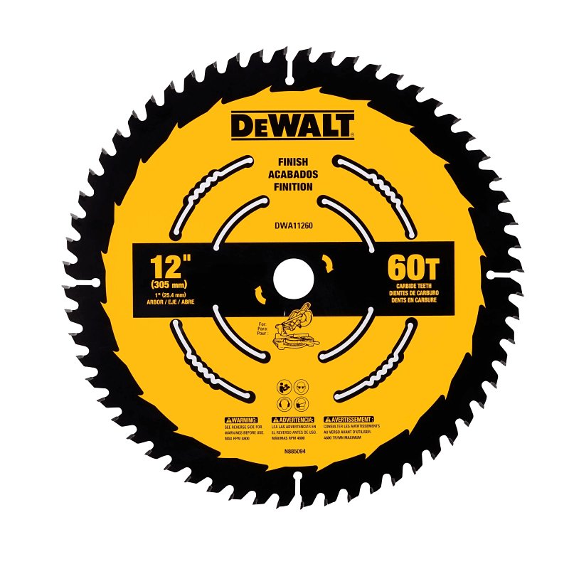 DEWALT DEWALT DWA11260 Saw Blade, 12 in Dia, 1 in Arbor, 60-Teeth, Carbide Cutting Edge