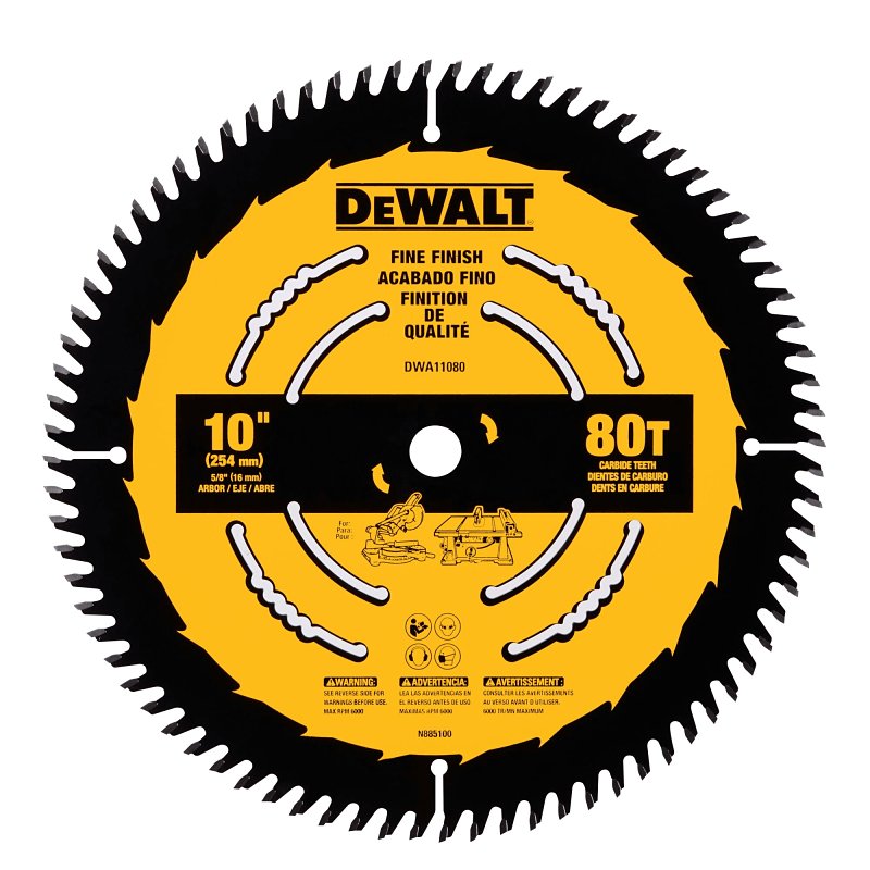 DEWALT DEWALT DWA11080 Circular Saw Blade, 10 in Dia, 1 in Arbor, 80-Teeth, Carbide Cutting Edge, Applicable Materials: Wood