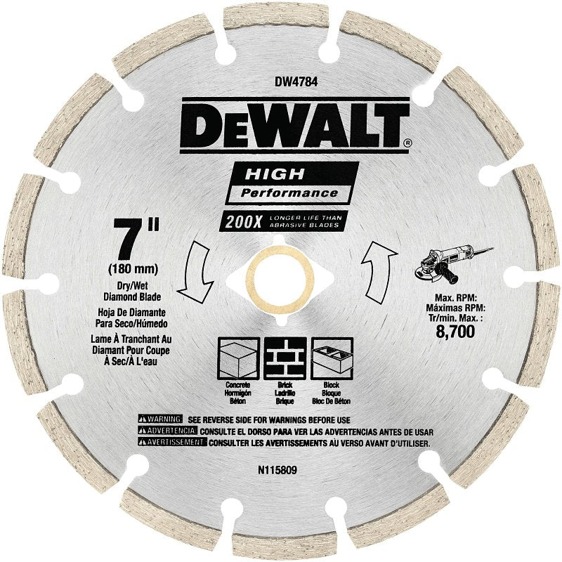DEWALT DEWALT HP DW4784 Saw Blade, 7 in Dia, 5/8, 7/8 in Arbor, Diamond Cutting Edge, Segmented Rim TOOLS DEWALT