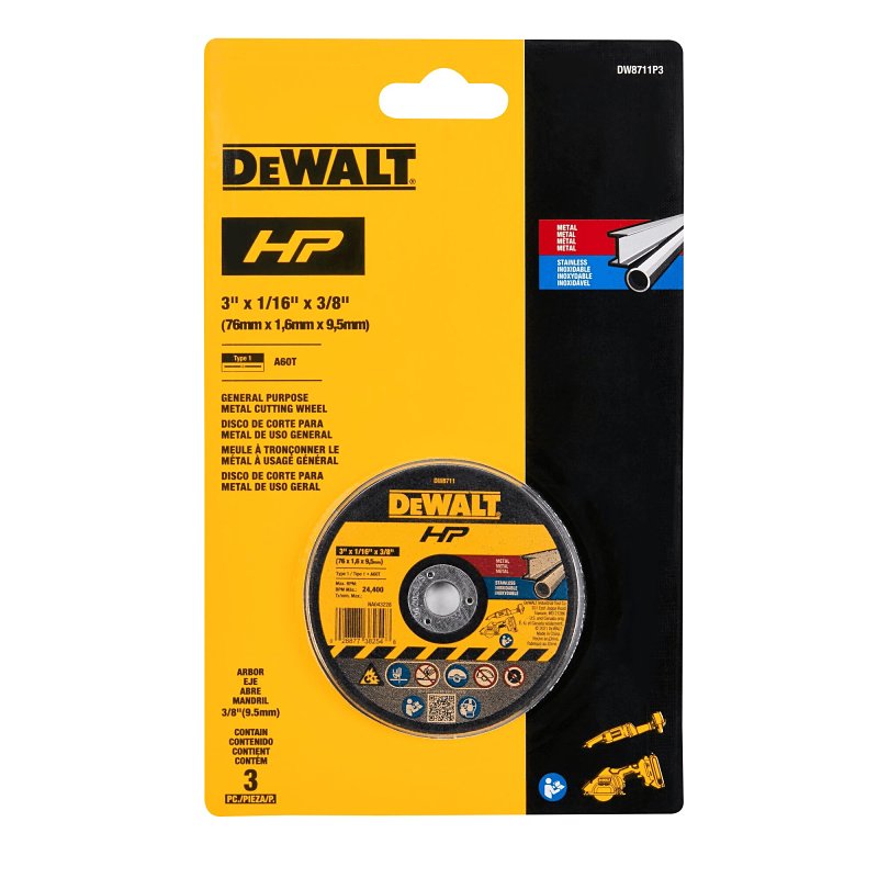 DEWALT DEWALT DW8711P3 Bonded Cutting Wheel, 3 in Dia, 1/16 in Thick, 3/8 in Arbor