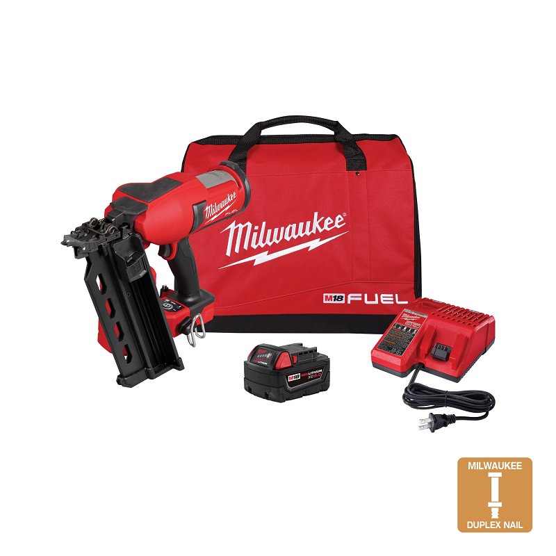 MILWAUKEE Milwaukee M18 2844-21 Duplex Nailer Kit, Tool Only, 18 V, 5 Ah, 800 Magazine, 21 deg Collation, Strip Collation TOOLS MILWAUKEE