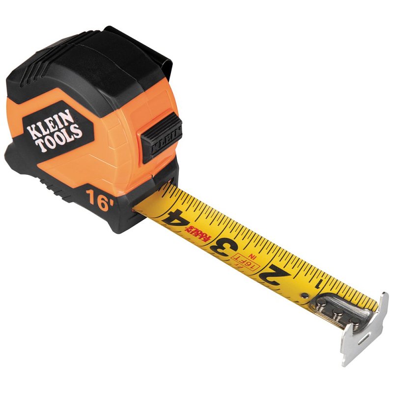 KLEIN Klein Tools 9516 Tape Measure, 16 ft L Blade, 1-1/8 in W Blade, Steel Blade, ABS Case, Black/Orange Case ELECTRICAL KLEIN