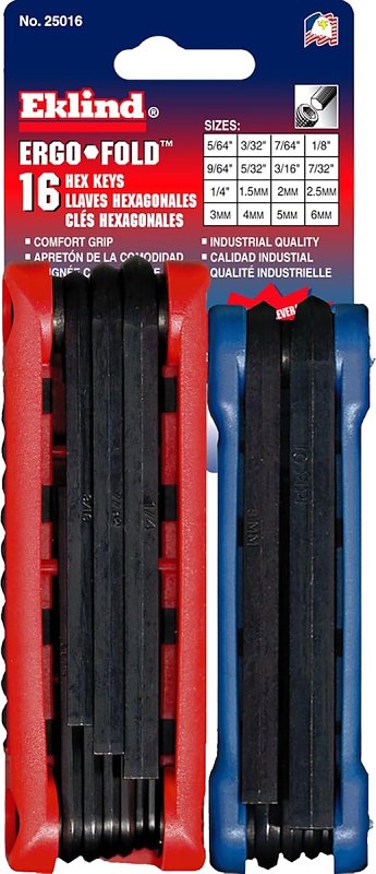 EKLIND Eklind Ergo-Fold��� 25016 Fold-Up Combo Pack Hex Key Set, 16-Piece, Alloy Steel, Black TOOLS EKLIND