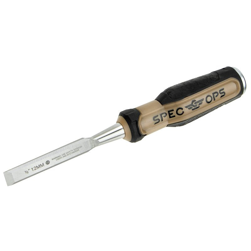AMAX INC Spec Ops SPEC-C1-12 Bevel Edge Chisel, 1/2 in Tip, 9-1/8 in OAL, HCS Blade, Shock-Absorbing Handle TOOLS AMAX INC