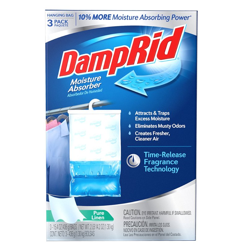 DAMPRID DampRid FG83PLSB Moisture Absorber, 15.4 oz Hanging Bag, Flake, Pellet, Odorless, Pure Linen
