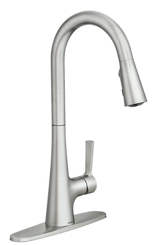 MOEN Moen Mikah 87069 Series 87069SRS Pull-Down Kitchen Faucet, 1.5 gpm, 1-Faucet Handle, 1, 3-Faucet Hole, Metal