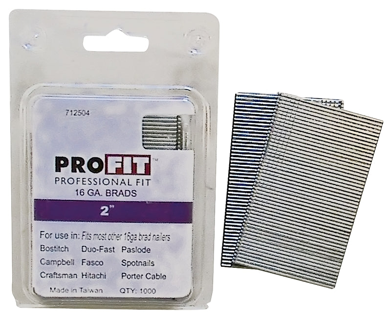 PRO-FIT ProFIT 0712504 Series Finish Nail, Glue Collation, 2 in L, 16 ga, Steel, Electro-Galvanized, Brad Head, Smooth Shank