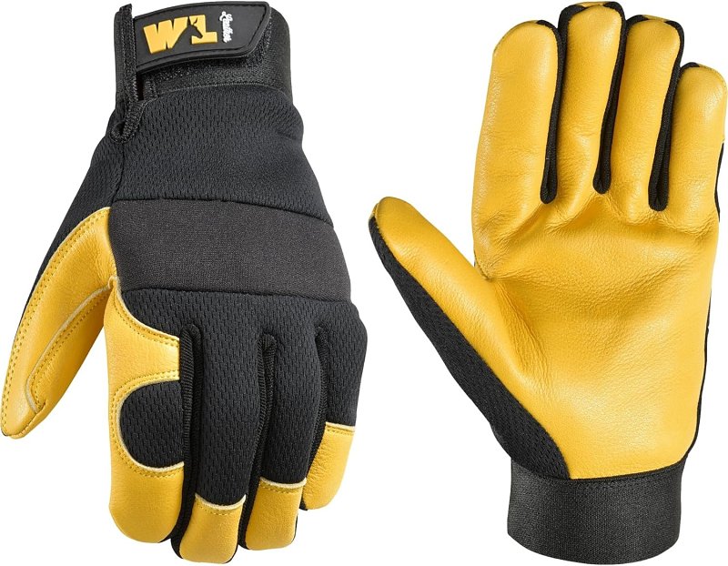 WELLS LAMONT Wells Lamont 3280-L Gloves, Men's, L, Reinforced Thumb, Adjustable Wrist, Hook and Loop Cuff, Black/Gold/Yellow CLEANING & JANITORIAL SUPPLIES WELLS LAMONT
