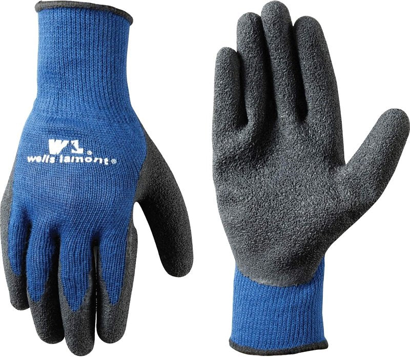 WELLS LAMONT Wells Lamont 524L Work Gloves, Men's, L, Knit Cuff, Latex Coating, Cotton/Polyester Glove, Black/Blue CLOTHING, FOOTWEAR & SAFETY GEAR WELLS LAMONT