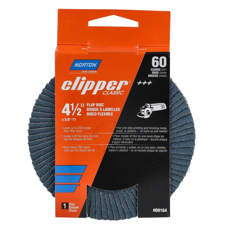NORTON CLIPPER Norton Clipper 70184609164 Flap Disc, 4-1/2 in Dia, 5/8-11 Arbor, 60 Grit, Coarse, Zirconia Alumina Abrasive TOOLS NORTON CLIPPER