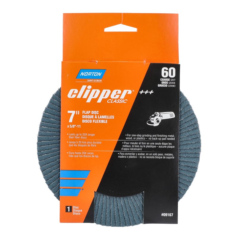NORTON CLIPPER Norton Clipper 70184609167 Flap Disc, 7 in Dia, 5/8-11 Arbor, 60 Grit, Coarse, Zirconia Alumina Abrasive TOOLS NORTON CLIPPER