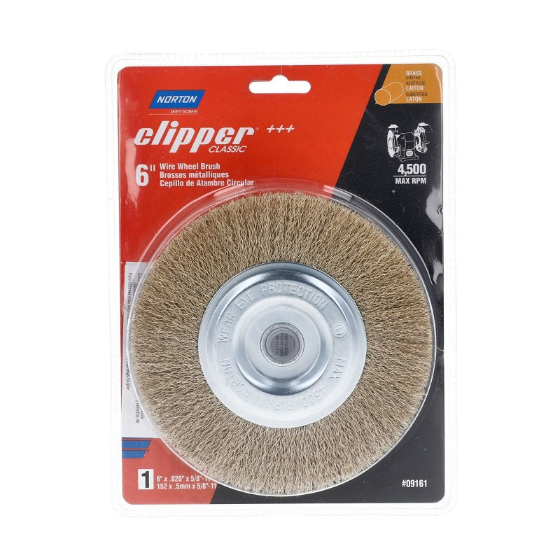 NORTON CLIPPER Norton 70184609161 Wire Wheel Brush, 6 in Dia, 1/2 in Arbor/Shank, Crimped Bristle, 0.012 in Dia Bristle TOOLS NORTON CLIPPER