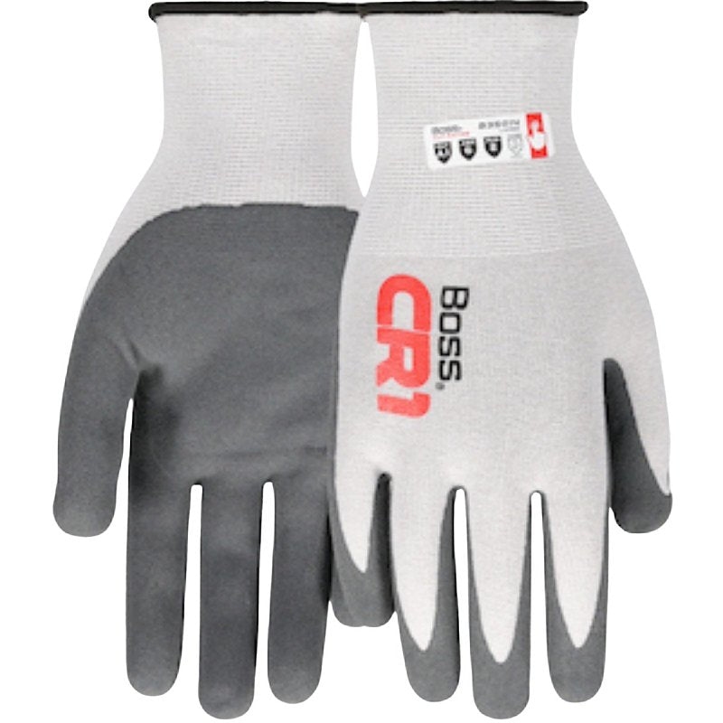 BOSS MFG Boss CR1 B35014-L Cut-Resistant Gloves, L, Elastic Cuff, Nitrile Coating, Nylon/Spandex, Gray