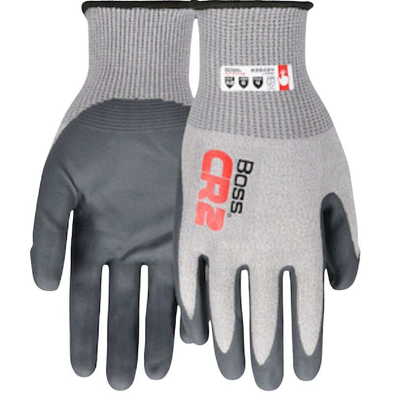 BOSS MFG Boss CR2 B35024-M Cut-Resistant Gloves, M, Elastic Knit Wrist Cuff, Nitrile Coating, Nylon, Gray