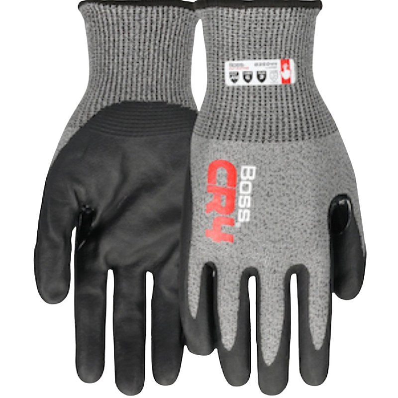 BOSS MFG Boss CR4 B35044-XL Cut-Resistant Gloves, XL, Reinforced Thumb, Elastic Cuff, Nitrile Coating, Nylon, Black