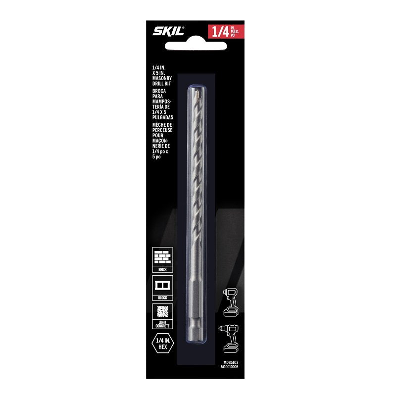 SKIL Skil MDB5103 Masonry Drill Bit, 1/4 in Dia, 5 in OAL, Dual Flute, 2-Flute, 1/4 in Dia Shank, Hex Shank TOOLS SKIL