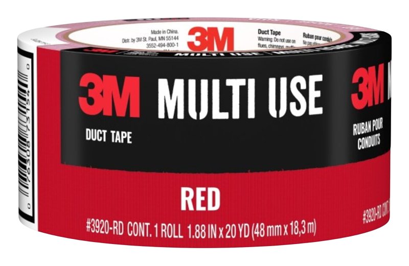3M Scotch 3920-RD Duct Tape, Red, 6.5 mm Thick, 20 yd L, 1.88 in W