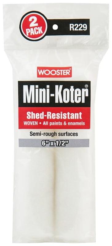 WOOSTER BRUSH Wooster R229-6 Mini Roller Cover, 1/2 in Thick Nap, 6 in L, Fabric, 2/PK