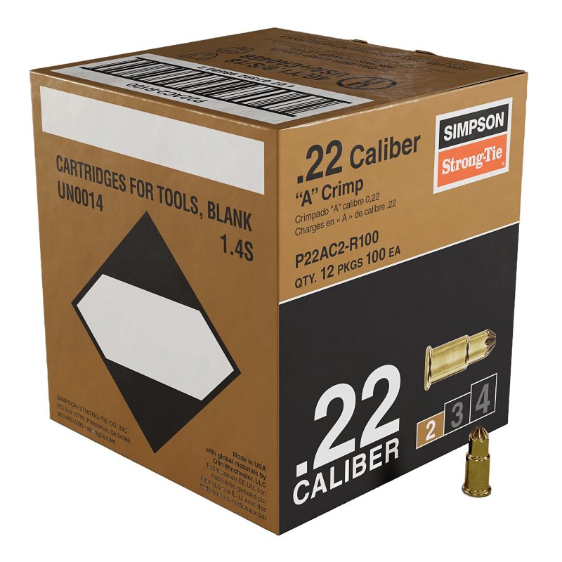 SIMPSON STRONG-TIE Simpson Strong-Tie P22AC2-R100 Crimp Load, 0.22 Caliber, Power Level: 2, Brown Code, 1-Load HARDWARE & FARM SUPPLIES SIMPSON STRONG-TIE