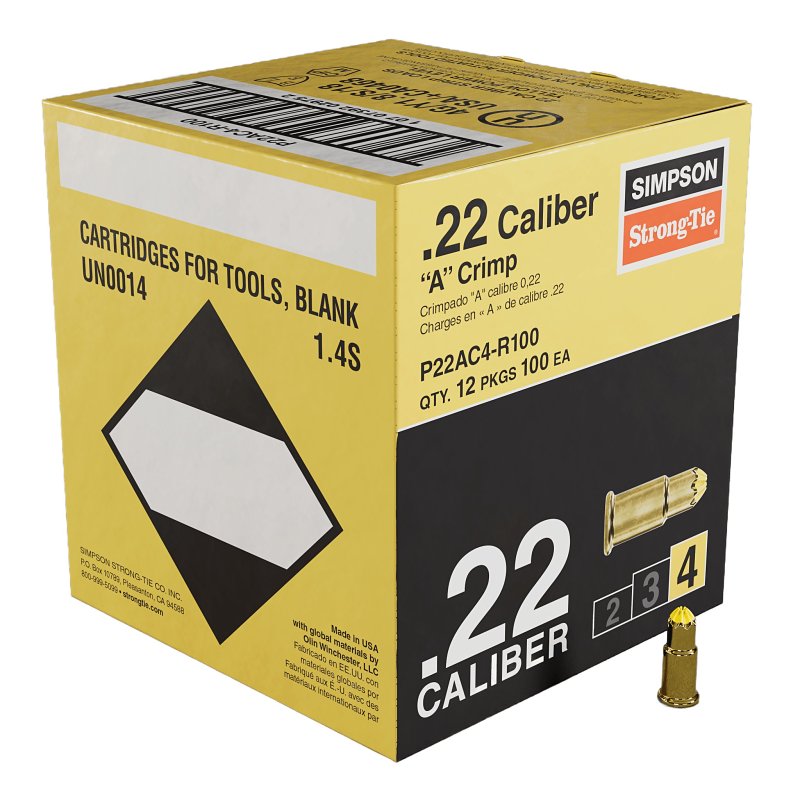 SIMPSON STRONG-TIE Simpson Strong-Tie P22AC4-R100 Crimp Load, 0.22 Caliber, Power Level: 4, Yellow Code, 1-Load HARDWARE & FARM SUPPLIES SIMPSON STRONG-TIE