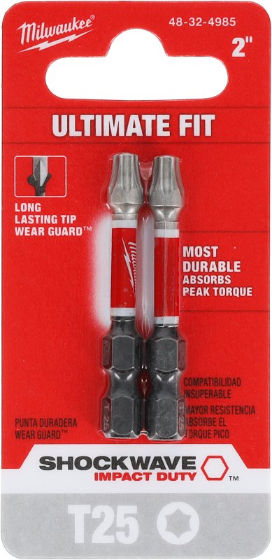 MILWAUKEE ELECTRIC TOOLS Milwaukee SHOCKWAVE 48-32-4985 Power Bit, T25 Drive, Torx Drive, 1/4 in Shank, Hex Shank, 2 in L, Alloy76 Steel