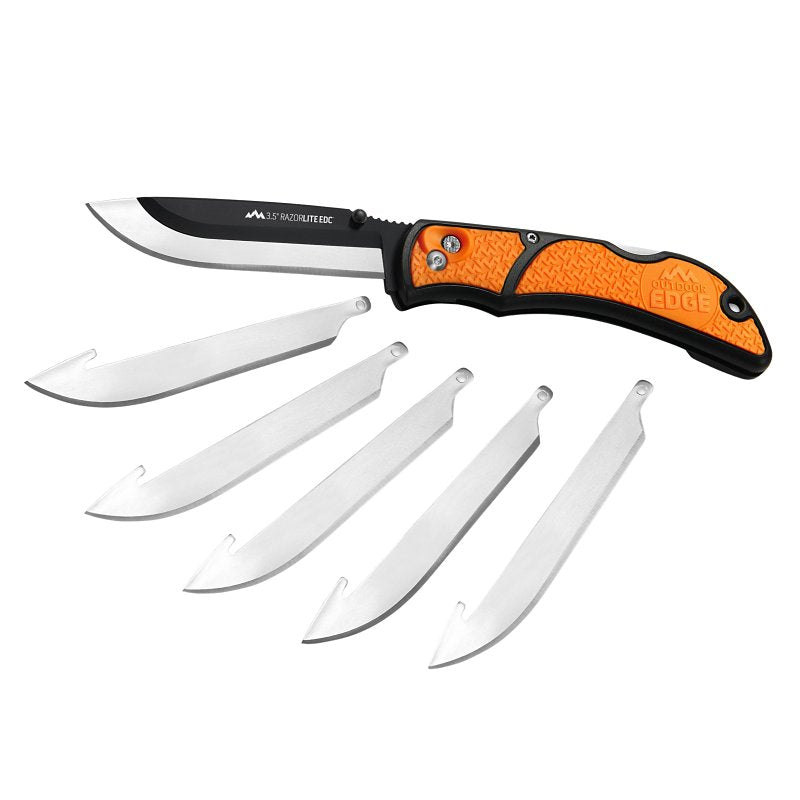 OUTDOOR EDGE CUTLERY Outdoor Edge RLB-30C Folding Utility Knife, 3-1/2 in L Blade, Stainless Steel Blade, 6-Blade, Black/Orange Handle