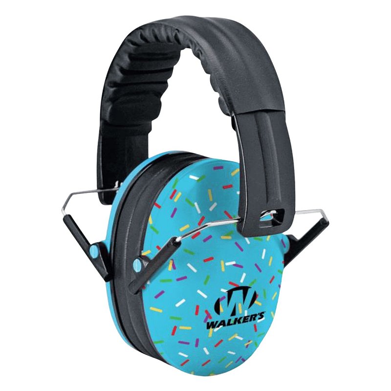 GSM Walker's GWP-FKDM-SPRNKBL Folding Ear Muffs, 23 dB NRR, Padded Headband, Foam, Blue Sprinkles