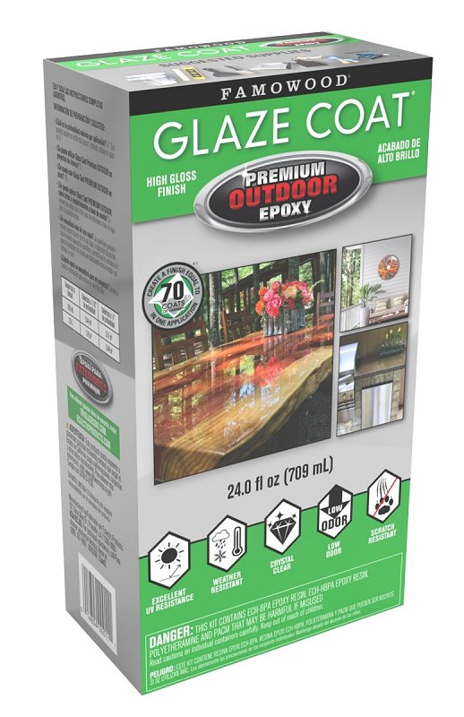 ECLECTIC PRODUCTS Famowood Glaze Coat 5054020 High-Build Outdoor Epoxy Coating, High-Gloss, Clear, 24 fl-oz