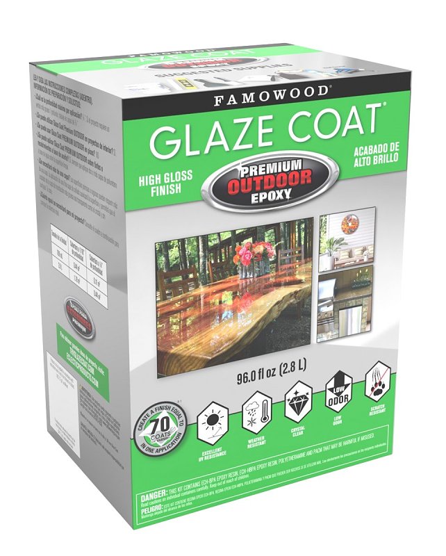 ECLECTIC PRODUCTS Famowood Glaze Coat 5054030 High-Build Outdoor Epoxy Coating, High-Gloss, Clear, 96 fl-oz