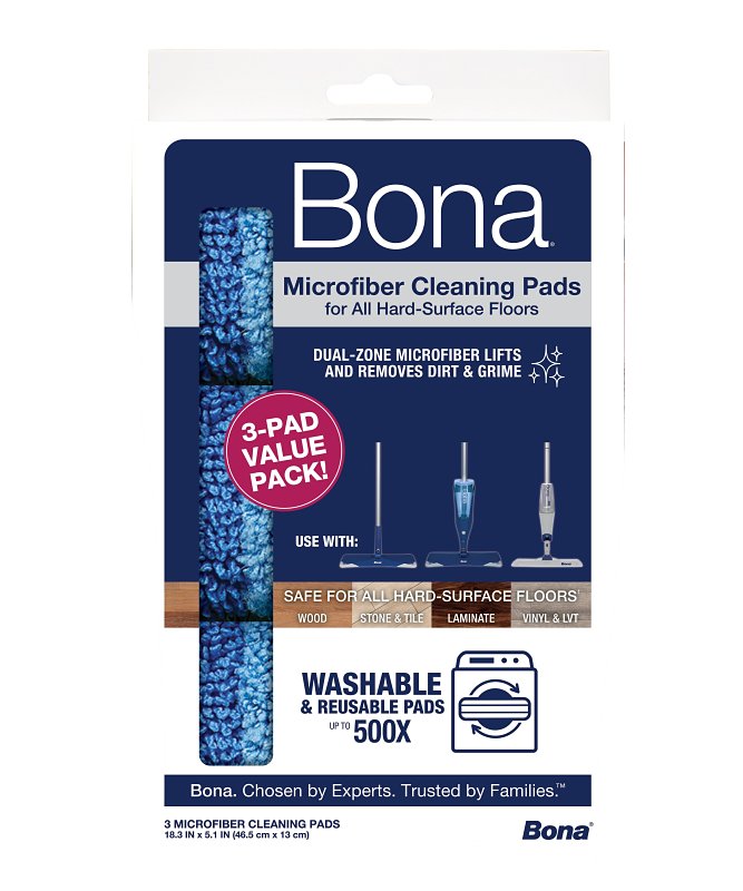 BONA Bona AX0003608 Cleaning Pad, 18.31 in L, 5.12 in W, Microfiber, Blue, Machine Washable: Yes CLEANING & JANITORIAL SUPPLIES BONA