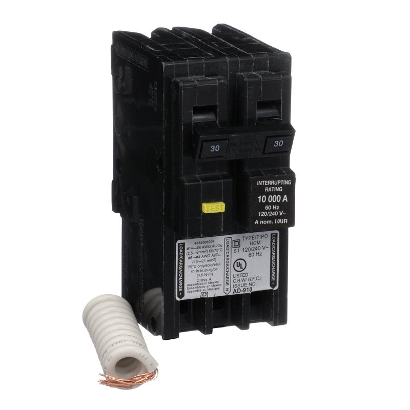 SQUARE D Square D Homeline HOM230GFIC Miniature Circuit Breaker, GFCI, 30 A, 2-Pole, 120/240 V, Plug-In Mounting ELECTRICAL SQUARE D