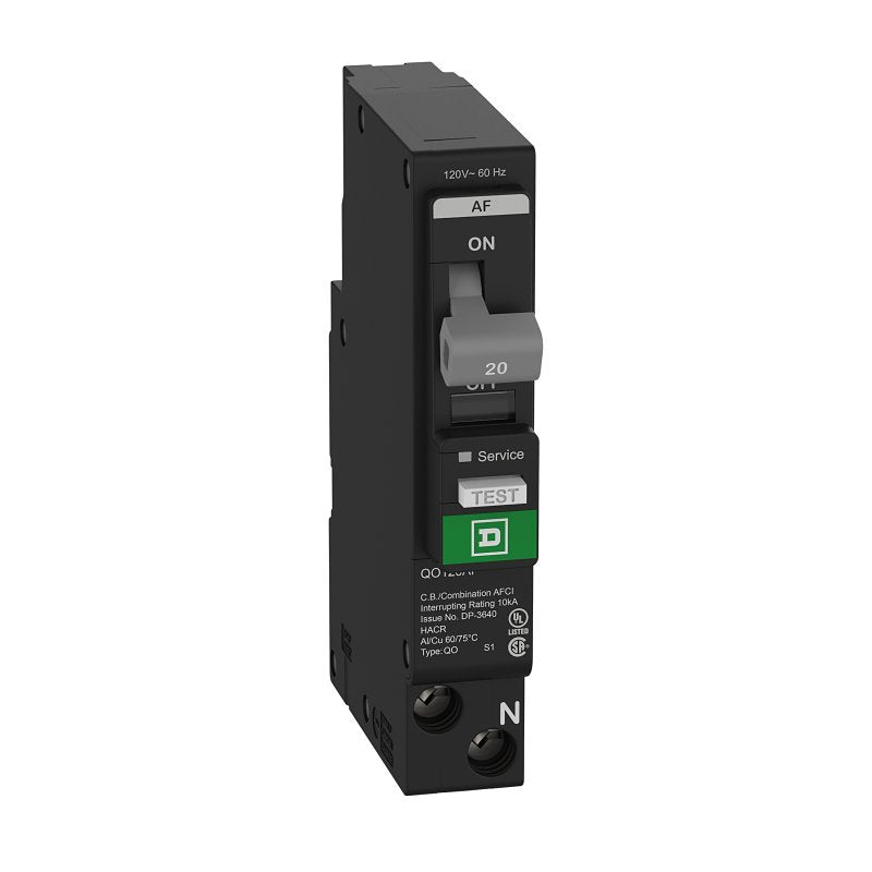 SQUARE D Square D QO QO120PAFC Miniature Circuit Breaker, Combination Arc Fault, 20 A, 1-Pole, 120 VAC, Plug-In ELECTRICAL SQUARE D