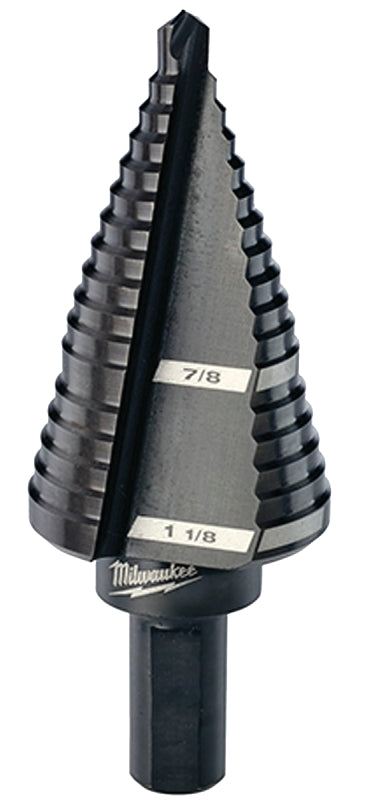 MILWAUKEE Milwaukee 48-89-9209 Step Drill Bit, 7/8 to 1-1/8 in Dia, 2-61/64 in OAL, 2-Flute, 3/8 in Dia Shank, Flat Shank TOOLS MILWAUKEE