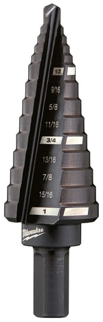 MILWAUKEE Milwaukee 48-89-9208 Step Drill Bit, 1/2 to 1 in Dia, 3-17/64 in OAL, Straight Flute, 2-Flute, 3/8 in Dia Shank TOOLS MILWAUKEE