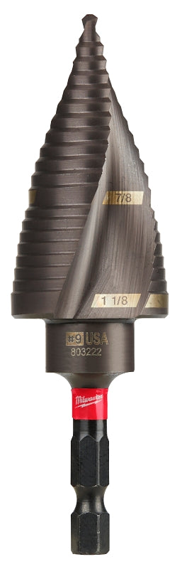 MILWAUKEE Milwaukee SHOCKWAVE Impact Duty 48-89-9249 Step Drill Bit, 7/8 to 1-1/8 in Dia, Spiral Flute, 2-Flute, Hex Shank TOOLS MILWAUKEE