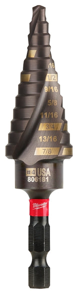 MILWAUKEE Milwaukee SHOCKWAVE Impact Duty 48-89-9244 Step Drill Bit, 3/16 to 7/8 in Dia, Spiral Flute, 2-Flute, Hex Shank TOOLS MILWAUKEE