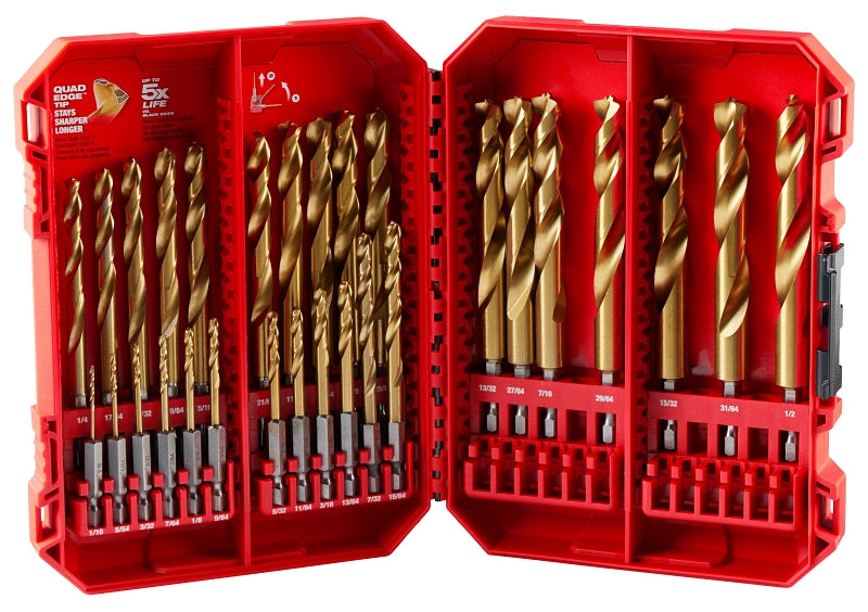 MILWAUKEE Milwaukee SHOCKWAVE Impact Duty RED HELIX Series 48-89-4672 Drill Bit Set, 29-Piece, Steel, Titanium