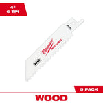 MILWAUKEE Milwaukee HACKZALL 49-00-5460 Series Blade, Applicable Materials: Wood, 3/4 in W, 4 in L, 6 TPI, HSS Cutting Edge, 5/PK TOOLS MILWAUKEE